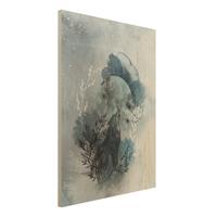 Bilderwelten Holzbild Blumen - Hochformat 3:4 Vollmondnacht