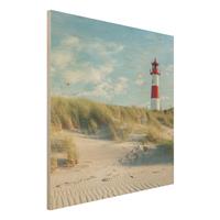 Bilderwelten Holzbild Leuchtturm an der Nordsee