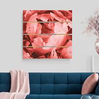 Bilderwelten Holzbild Plankenoptik Blumen - Quadrat Pfingstrose BlÃ¼te Koralle