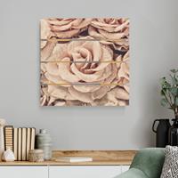 Bilderwelten Holzbild Plankenoptik Blumen - Quadrat Rosen Sepia mit Wassertropfen