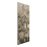 Bilderwelten Holzbild Tiere - Hochformat Schmal Zebraherde