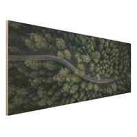 Bilderwelten Holzbild Natur & Landschaft - Panorama Luftbild - WaldstraÃŸe von Oben