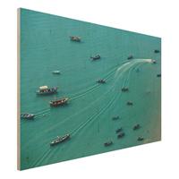 Bilderwelten Holzbild Natur & Landschaft - Querformat 3:2 Ankernde Fischerboote
