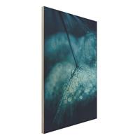 Bilderwelten Holzbild Blumen - Hochformat 2:3 Blaue Pusteblume im Regen