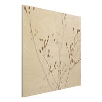 Bilderwelten Holzbild Zarte Knospen am Wildblumenzweig