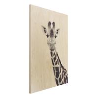 Bilderwelten Holzbild Giraffen Portrait in Schwarz-weiÃŸ