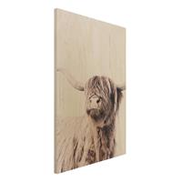 Bilderwelten Holzbild Hochlandrind Frida in Beige