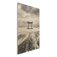 Bilderwelten Holzbild Japanisches Torii im Meer