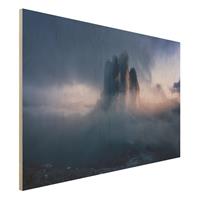 Bilderwelten Holzbild Natur & Landschaft - Querformat 3:2 Drei Zinnen in blauem Licht