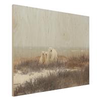 Bilderwelten Holzbild Tiere - Querformat 4:3 EisbÃrin und ihre Jungen