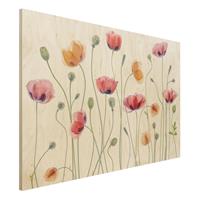 Bilderwelten Holzbild Blumen - Querformat 3:2 Klatschmohn Party