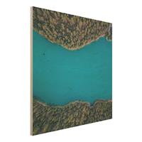 Bilderwelten Holzbild Natur & Landschaft - Quadrat Luftbild - Tiefblauer See