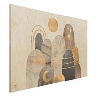 Bilderwelten Holzbild Gold Berge mit Mond