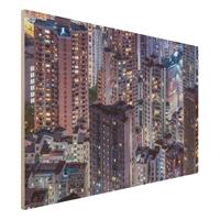 Bilderwelten Holzbild Hongkong Lichtermeer