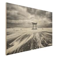 Bilderwelten Holzbild Japanisches Torii im Meer