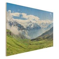 Bilderwelten Holzbild Schweizer Alpenpanorama
