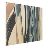 Bilderwelten Holzbild Blau und Beige Streifen