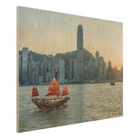 Bilderwelten Holzbild Dschunke im Victoria Harbour