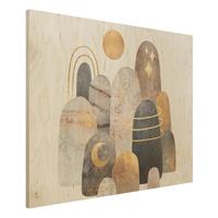 Bilderwelten Holzbild Gold Berge mit Mond