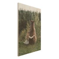 Bilderwelten Holzbild Tiere - Hochformat 2:3 MÃdchen mit BraunbÃr