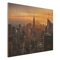 Bilderwelten Holzbild Architektur & Skyline - Querformat 4:3 Manhattan Skyline Abendstimmung