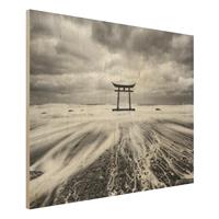 Bilderwelten Holzbild Japanisches Torii im Meer