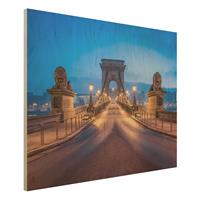 Bilderwelten Holzbild KettenbrÃ¼cke in Budapest bei Nacht