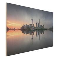 Bilderwelten Holzbild Architektur & Skyline - Querformat 3:2 Shanghai Skyline Morgenstimmung