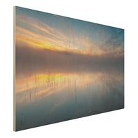 Bilderwelten Holzbild Natur & Landschaft - Querformat 3:2 Sonnenaufgang schwedischer See