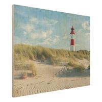 Bilderwelten Holzbild Leuchtturm an der Nordsee
