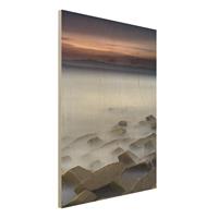 Bilderwelten Holzbild Natur & Landschaft - Hochformat 3:4 Sonnenuntergang im Nebel