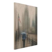 Bilderwelten Holzbild Architektur & Skyline - Hochformat 3:4 Verregnetes Chicago