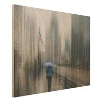 Bilderwelten Holzbild Architektur & Skyline - Querformat 4:3 Verregnetes Chicago