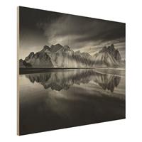 Bilderwelten Holzbild Schwarz-WeiÃŸ - Querformat 4:3 Vesturhorn in Island