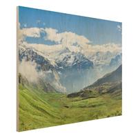 Bilderwelten Holzbild Schweizer Alpenpanorama