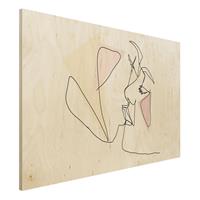 Bilderwelten Holzbild Akt & Erotik - Querformat 3:2 Kuss Gesichter Line Art