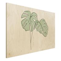 Bilderwelten Holzbild Blumen - Querformat 3:2 Monstera BlÃtter Line Art
