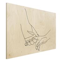 Bilderwelten Holzbild Portrait - Querformat 3:2 ZÃrtliche HÃnde Line Art