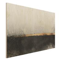 Bilderwelten Holzbild Abstrakt - Querformat 3:2 Abstrakter Goldener Horizont Schwarz WeiÃŸ