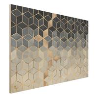 Bilderwelten Holzbild Abstrakt - Querformat 3:2 Blau WeiÃŸ goldene Geometrie