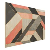 Bilderwelten Holzbild Abstrakt - Querformat 3:2 Geometrie Rosa und Gold