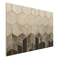 Bilderwelten Holzbild Abstrakt - Querformat 3:2 Goldene Sechsecke Schwarz WeiÃŸ