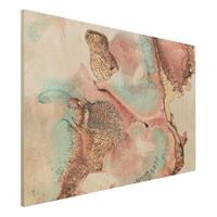 Bilderwelten Holzbild Abstrakt - Querformat 3:2 Goldenes Aquarell RosÃ©