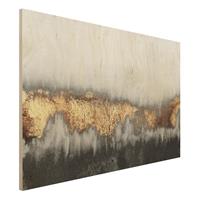 Bilderwelten Holzbild Abstrakt - Querformat 3:2 Goldspuren in Aquarell