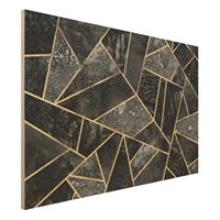 Bilderwelten Holzbild Abstrakt - Querformat 3:2 Graue Dreiecke Gold