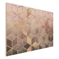 Bilderwelten Holzbild Abstrakt - Querformat 3:2 Rosa Grau goldene Geometrie