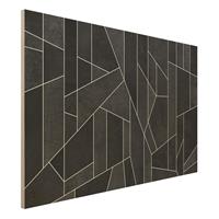Bilderwelten Holzbild Abstrakt - Querformat 3:2 Schwarz WeiÃŸ Geometrie Aquarell