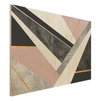 Bilderwelten Holzbild Abstrakt - Querformat 3:2 Schwarz WeiÃŸ Geometrie mit Gold