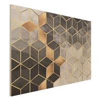 Bilderwelten Holzbild Abstrakt - Querformat 3:2 Schwarz WeiÃŸ goldene Geometrie