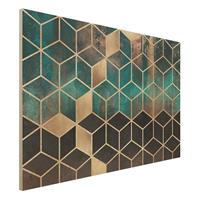 Bilderwelten Holzbild Abstrakt - Querformat 3:2 TÃ¼rkis RosÃ© goldene Geometrie